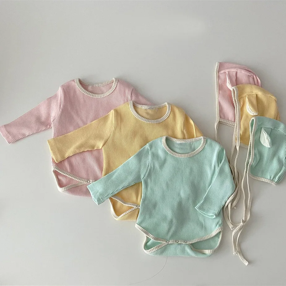 RiniLucia 2022 Autumn Baby Clothing Long Sleeve Romper +Hat 2Pcs Outfit Solid Overalls Newborn Girls Boys Romper Jumpsuit