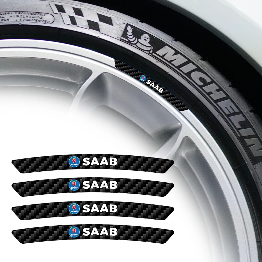 

4pcs Carbon Fiber Car Badges Wheels Rims Stickers Auto Decoration For SAAB 03-10 Scania BJ SCS 9-3 9-5 9-5X 93 9-X Turbo X 97X