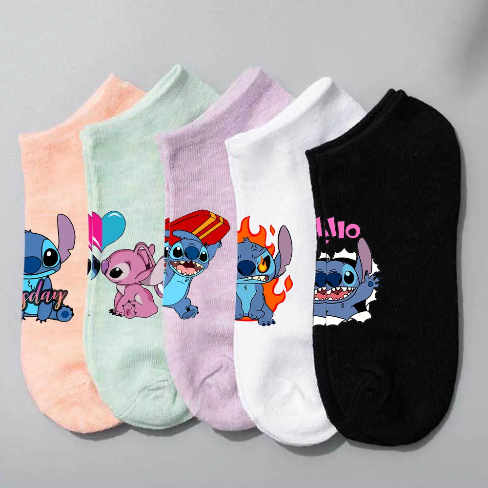 

Disney Lilo Stitch Short Multi-Color Boat Socks Spring Summer Cartoon Simple Breathable Socks for Men and Women Cute Short Socks