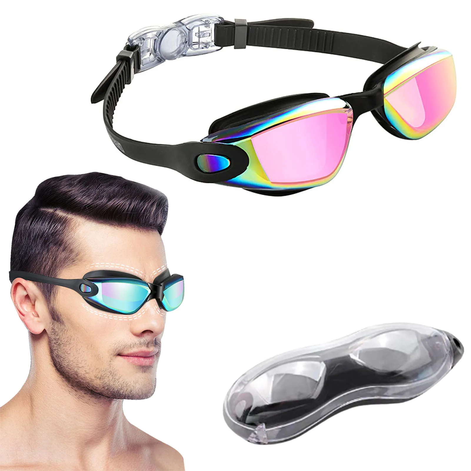 

Men Women Professional Swimming Glasses With Earplug Waterproof Anti Fog Swim Eyewear Diopter Diving Goggles Adults Children