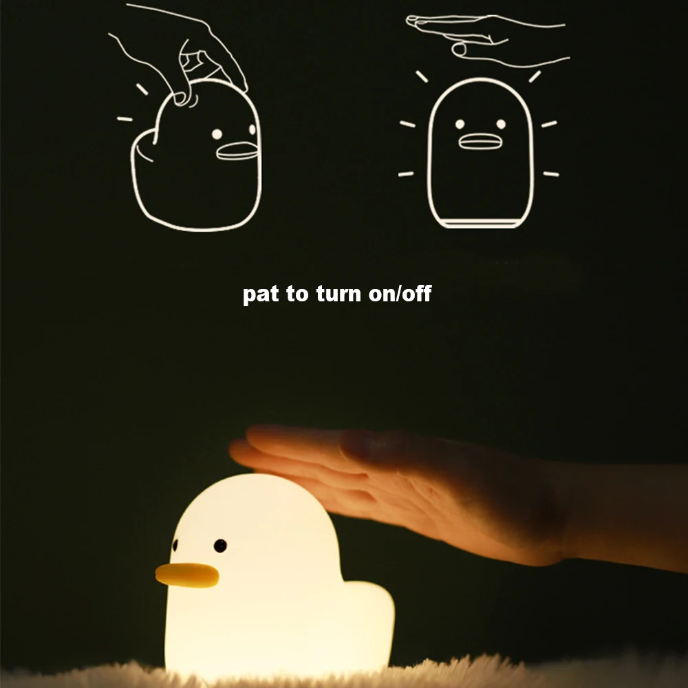 Cute Duck Night Lights Cartoon Silicone Patting Switch Decompression Toy Lamp Eye Protection Atmosphere Light Kid Birthday Gift