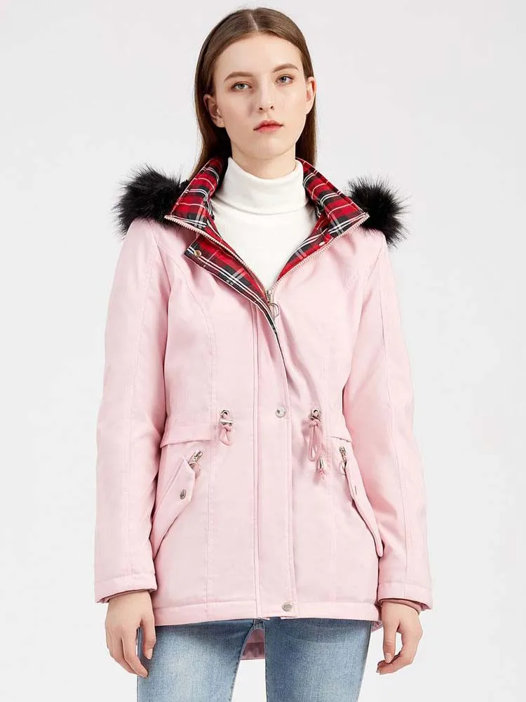 Winter Womens Parkas Cotton-Padded Coats Female Mid-Length Plus Velvet Big Fur Collar Puffer Jacket Thick Warm Parka Jackets