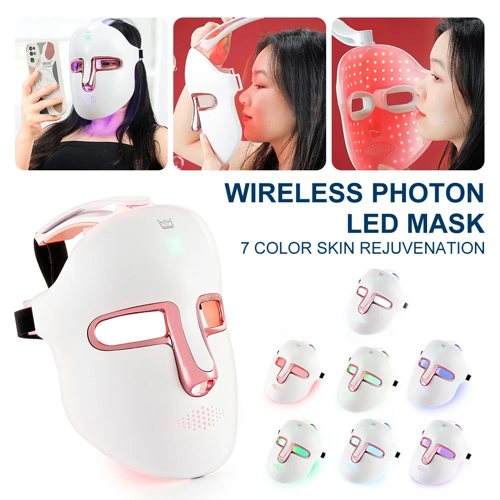 

Wireless 7 Colors Face LED Mask Photon Treatment Facal Beauty Mask Skin Rejuvenation Anti Acne Wrinkle Face Skin Care USB Charge