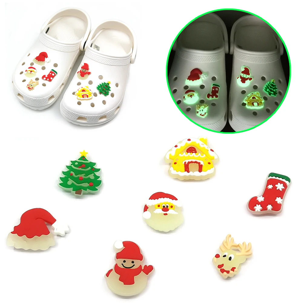 

1pc Fluorescence PVC Shoe Charms Avocado Slip-on Decorations Christmas Glowing Clog Accessories Rainbow Hot Words Ornaments