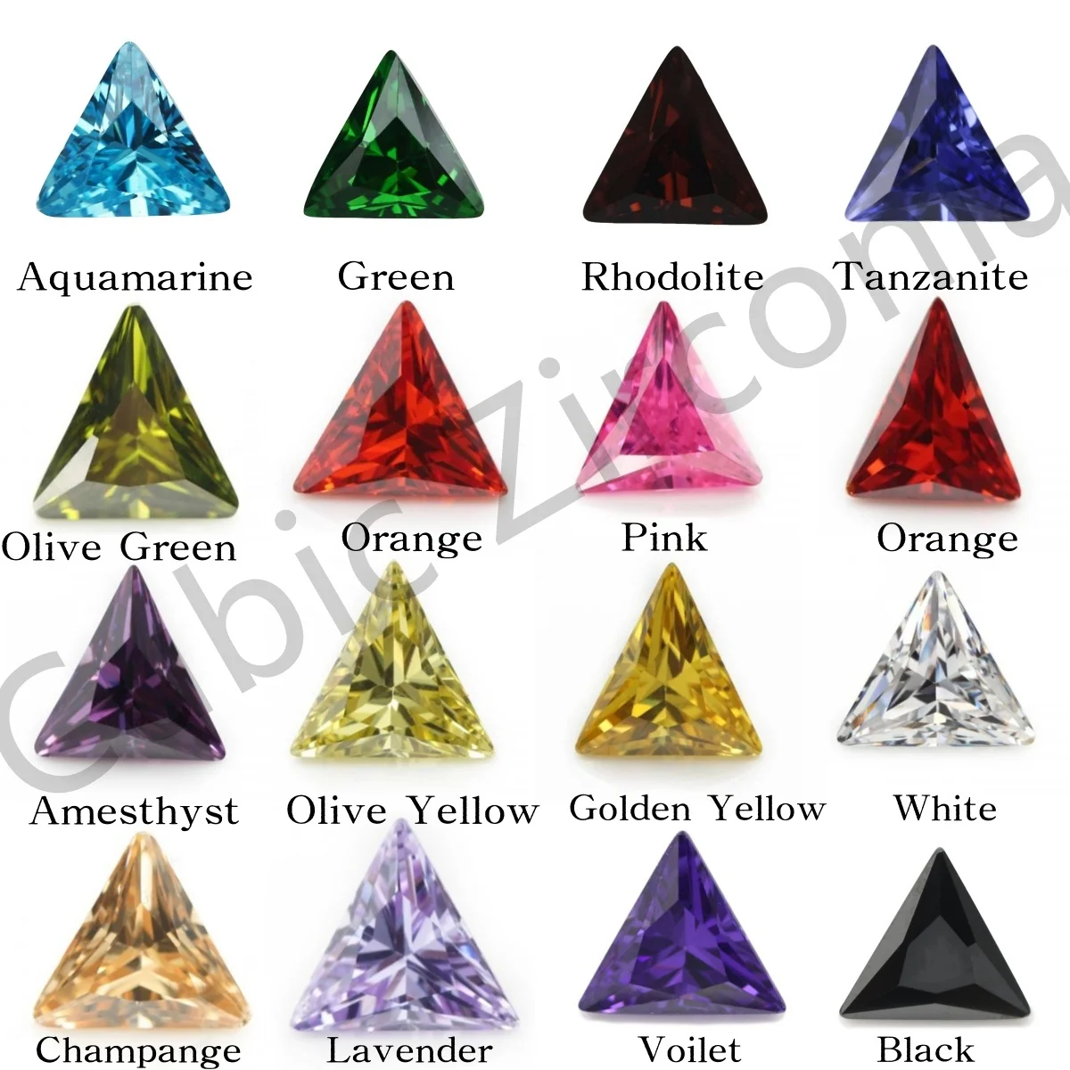 10pcs 3x3~15x15 AAAAA Triangle Shape White Green Olive Yellow Purple Orange Pink Cubic Zirconia Loose cz beads for Ring