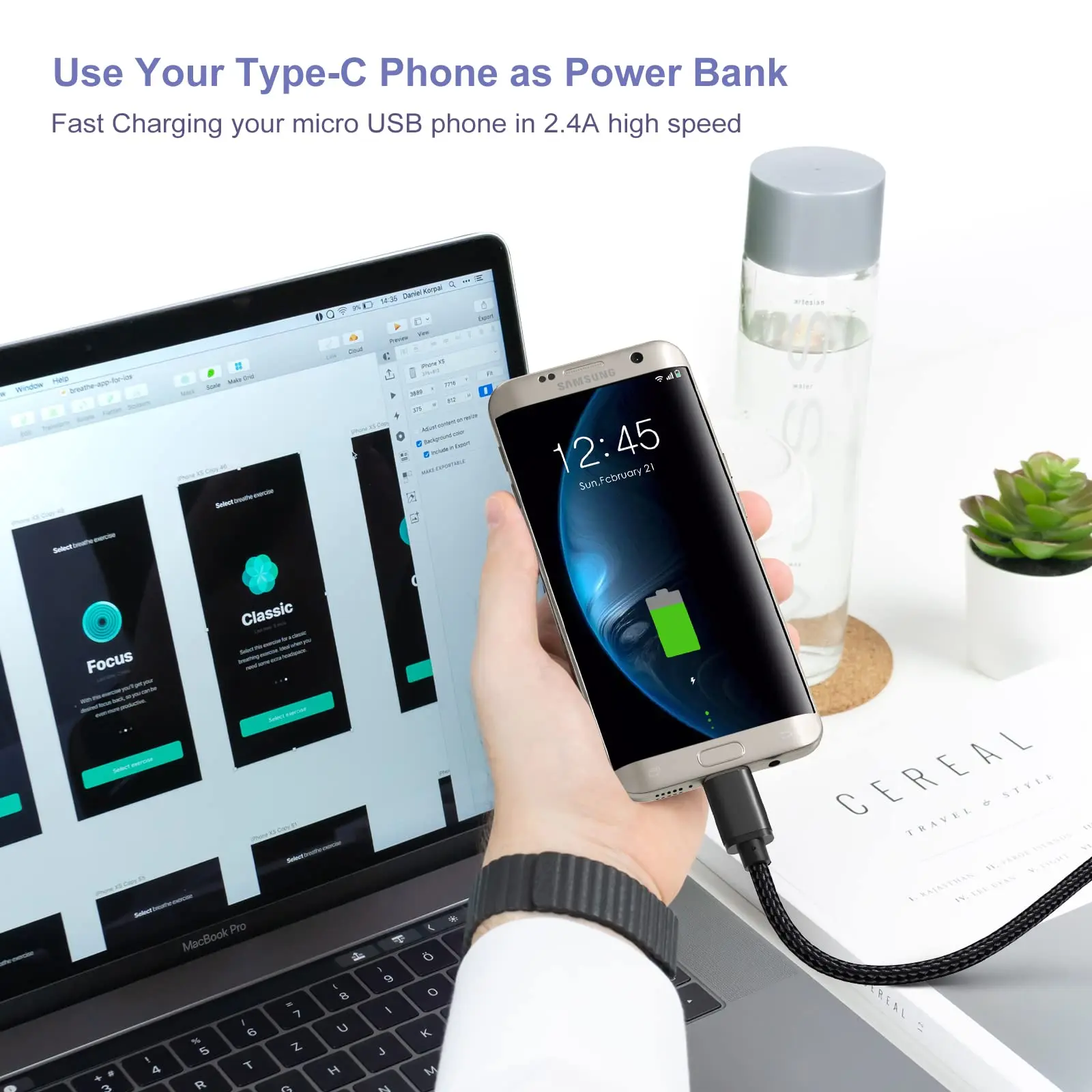 Фото Кабель с USB C на Micro USB 3 фута, нейлоновая оплетка, короткий шнур с Type C на Micro для Samsung Galaxy S7 S6, J7, J3, LG, HTC, PS4, Kindle №3