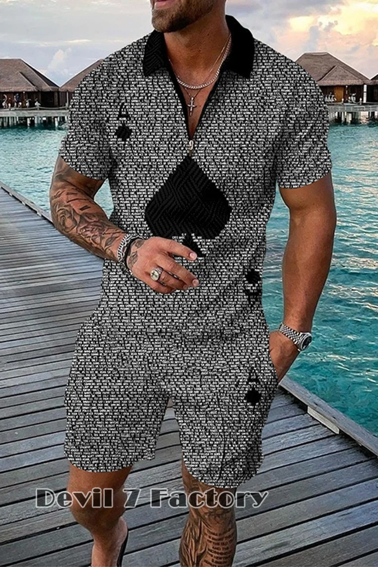 Men's Summer Tracksuit 2 Piece Set Men Jogging Outfits Casual Fashion Male Clothes Lapel Zipper Top Polos Shorts Suit Streetwear