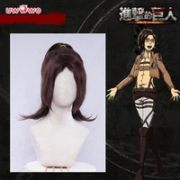 uwowo anime attack on titan cosplay wig hange zoe 40cm high ponytail hair heat resistant