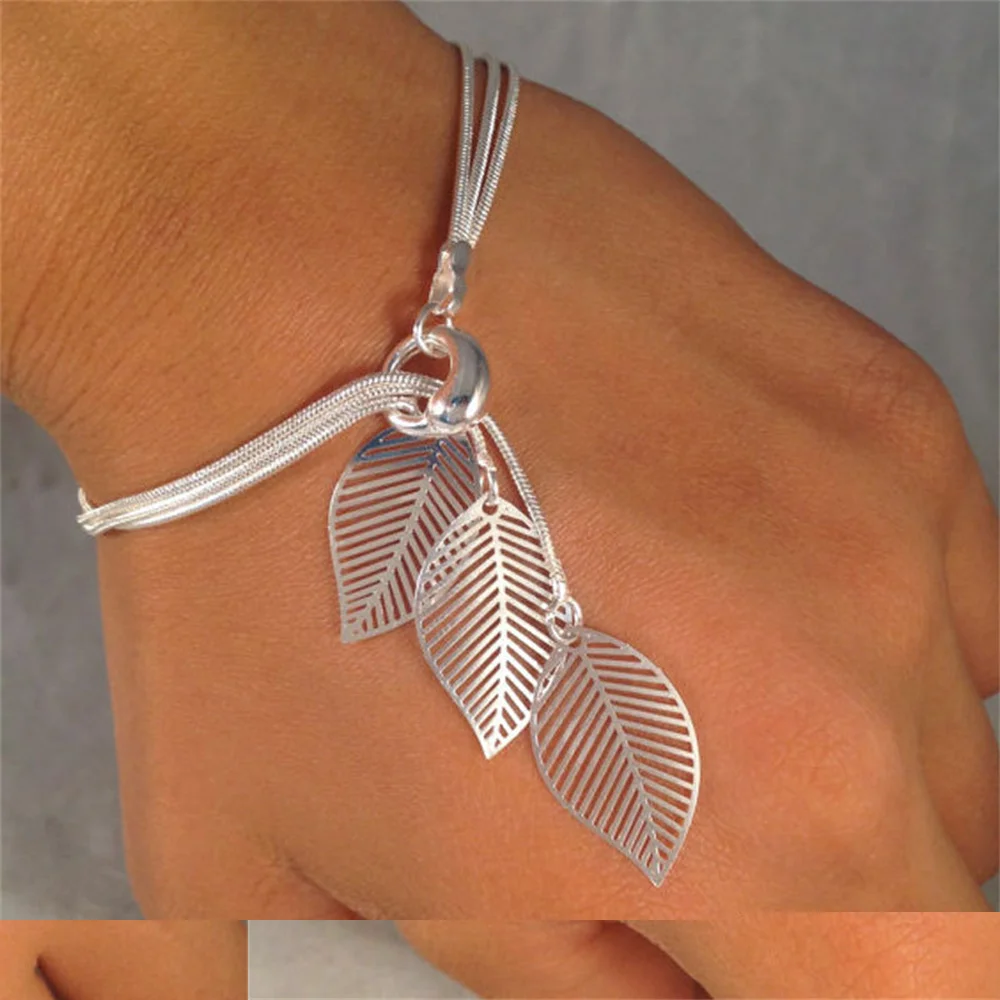 

European and American fashion personalized gold wire mesh alloy bracelet hollowed out leaf Bracelet women's gift jewelry