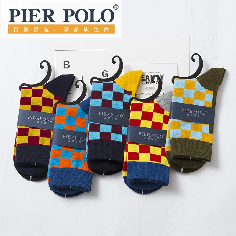 Men's latest design pure cotton medium tube socks high-quality business geometric lattice color men's breathable cotton socks