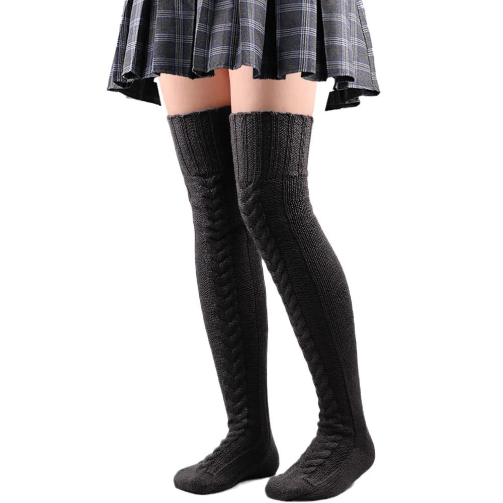 LUOYIYANG Woollens Foot Warming Stockings Autumn/winter Solid Color Over The Knee Socks Stockings Thick Women's Socks