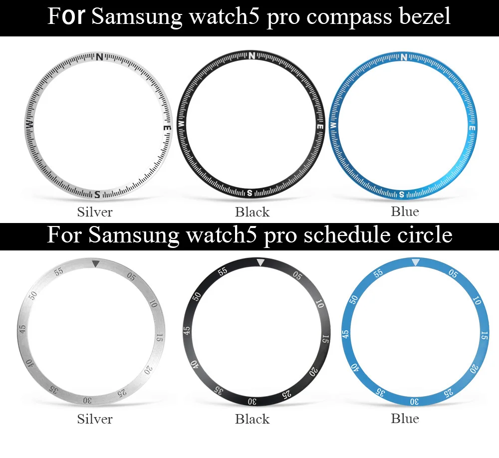 45mm Aluminium alloy Bezel Rings for Samsung Galaxy Watch 5 Pro Time/Compass Scale Protective Case Bumper Shell for Watch 5Pro