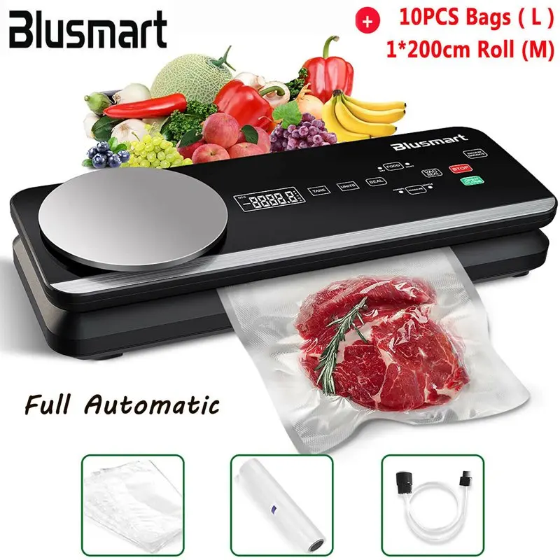 

80Kpa Food Sealer Vacuum Sealer Automatic Food Saver Dry & Moist Sealer Model with Scale & LCD Display for Jar Meat