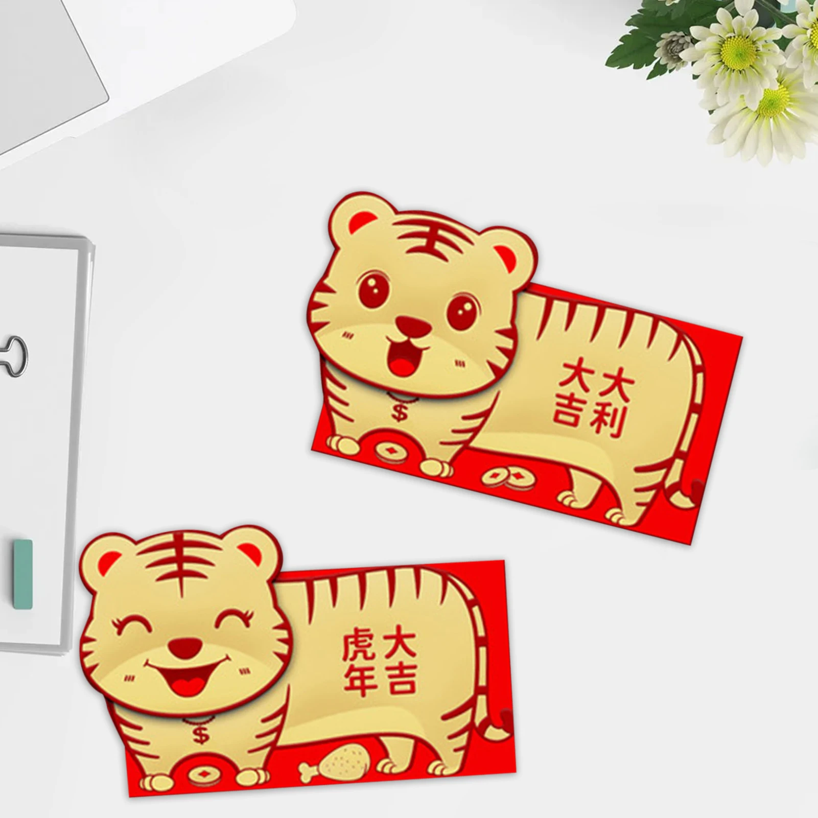 

6 шт., карманные конверты с тигром на удачу, для праздника Весны, китайский новогодний красный конверт с тигром, 6 стилей, тема с тигром, благос...