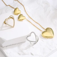 simple and sweet gold heart shaped stud earrings necklace for women accessories fashion jewelry set