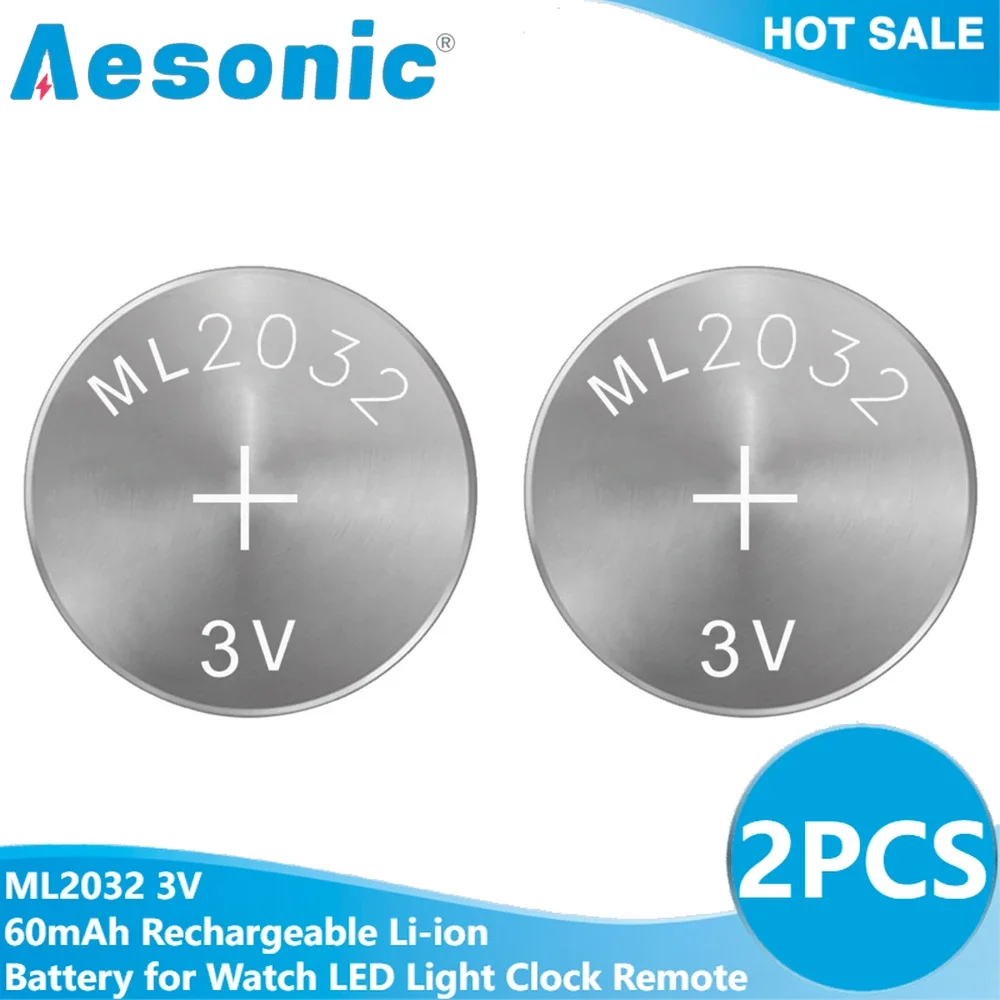 2 шт. ML2032 литиевая 3 В 60 мАч литий-ионная аккумуляторная батарея CR2032 CR 2032 DL2032 ECR2032