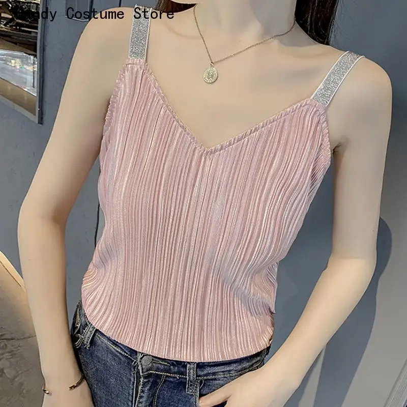 

Summer Tank Sleeveless Party Glitter Top Clubwear V-Neck Female Night Shirt Camisole T-Shirt Sleeveless For Women Female