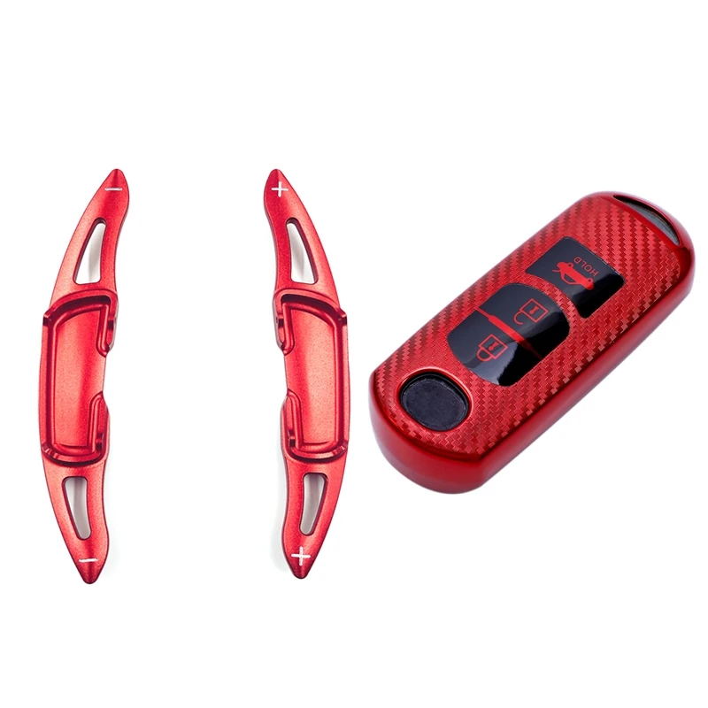 

2 Pcs Steering Wheel Paddle Shifter Extensions Covers With Key Case Car Key Fob Case Protect, For Mazda 3 6 Axela CX-3