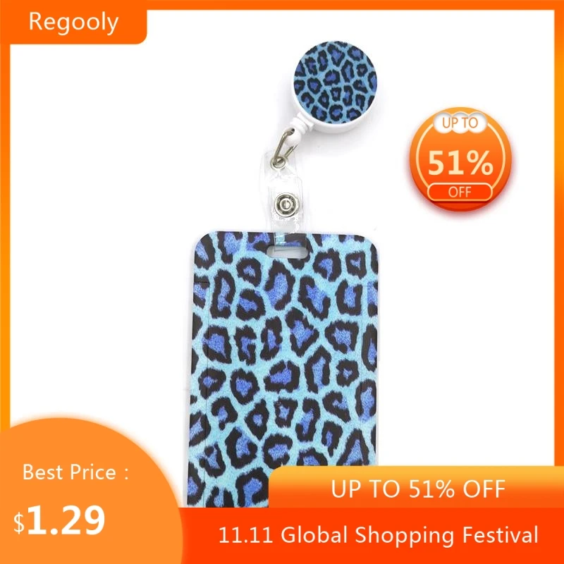 

Blue Leopard Print Retractable Badge Reel Student Nurse Exhibition Enfermera Name Clips Card ID Card Holder Chest