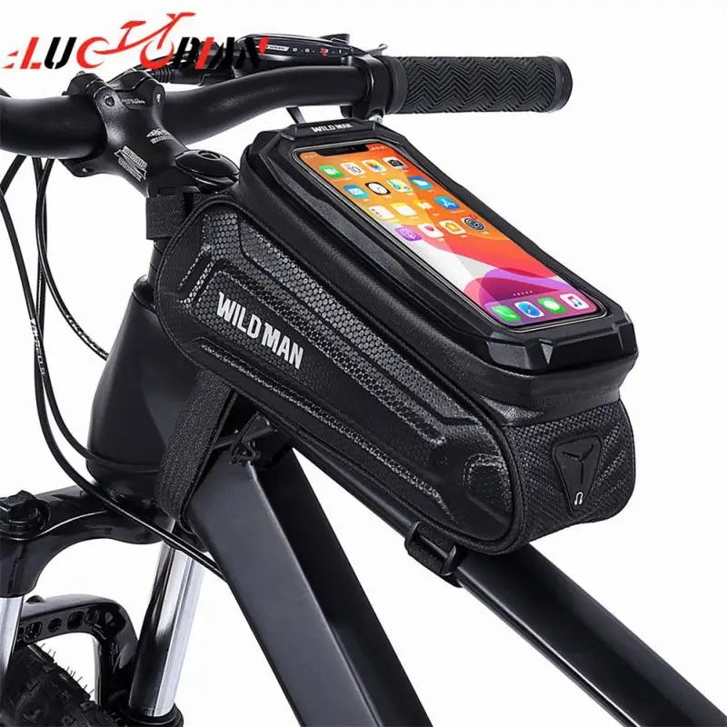 

Portable 1l Bicycle Front Beam Bag Large-capacity Mobile Phone Bag Ipx4 Glue-pressed Waterproof Zipper Bike Bag Black
