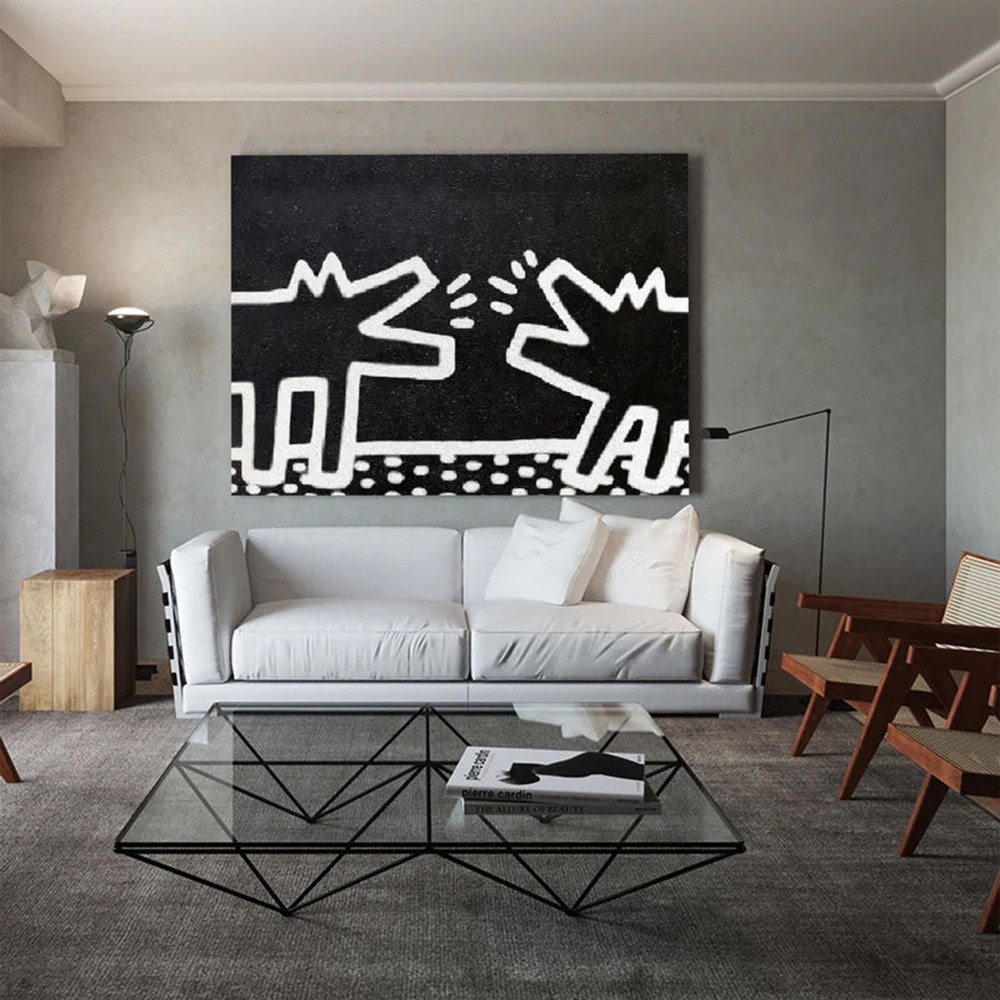 

Handmade Oil Painting Canvas Wall Art Decoration Modern KEITH HARING STYLE PAINTING Friends Home Bedroom Decoration Painting