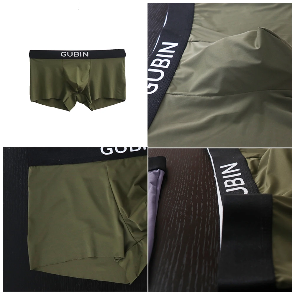 Mens Boxer U Convex Pouch Lingerie  Ice Silk Seamless Breathable Comfy Underwear Shorts Low Waist Underpants High Elastic