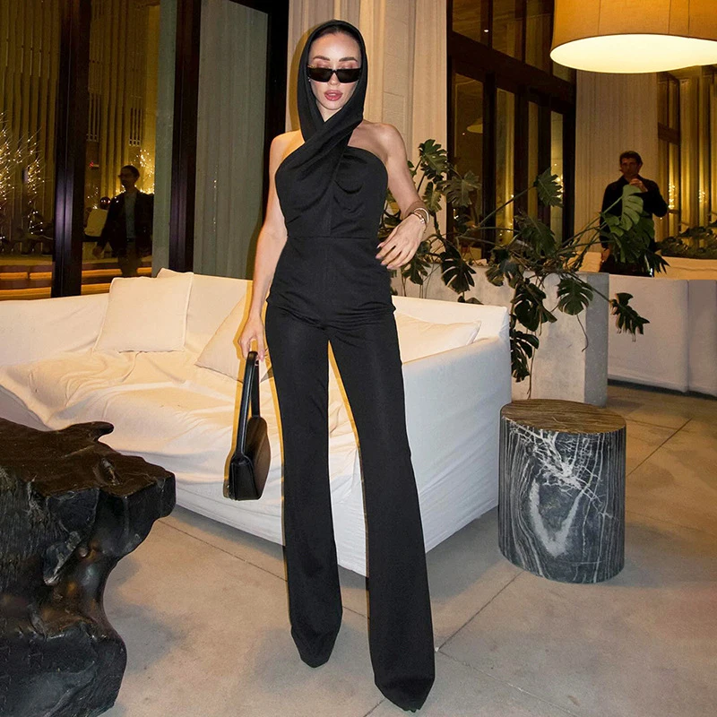 Женский комбинезон без рукавов OMSJ черный облегающий в стиле знаменитостей стиль