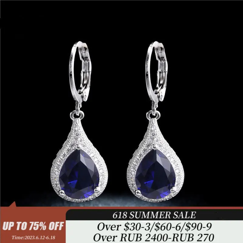 

Popular Fashion Waterdrop Shaped Drop Earrings for Women Blue AAA+CZ Zircon Crystal Plated True Gold Jewelry for Party