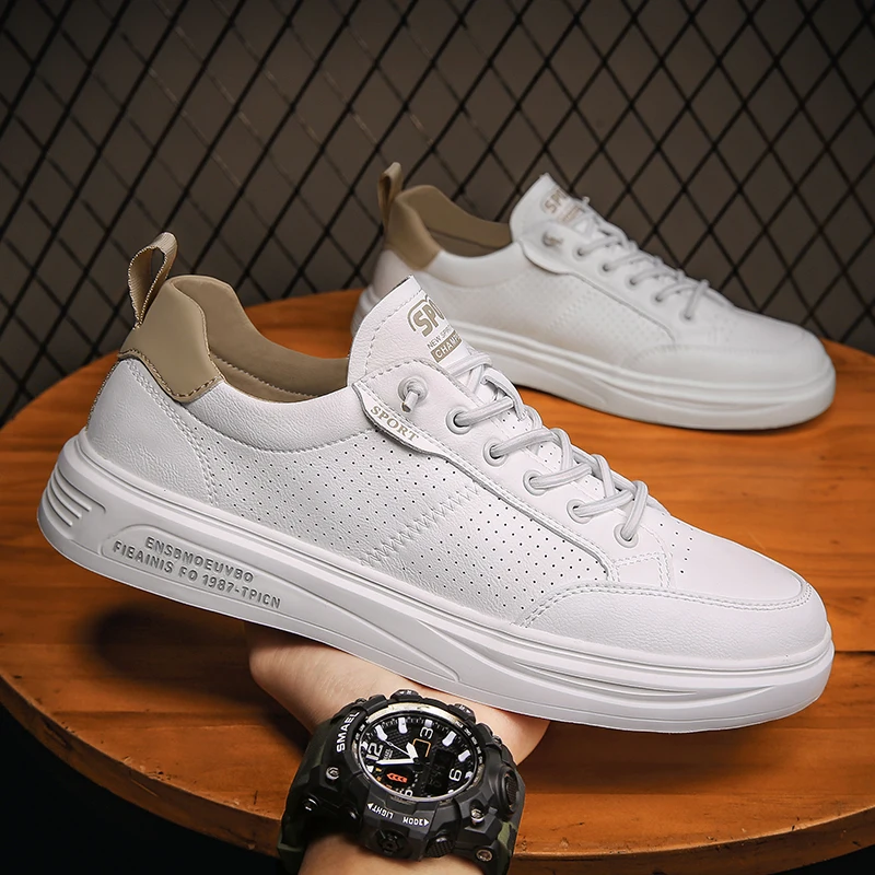 

Hollow Microfiber Casual Shoes For Men Trendy Lace Up Rubber Flat Sole Men's Board Shoes All Season Outdoor Men's Sport Shoes