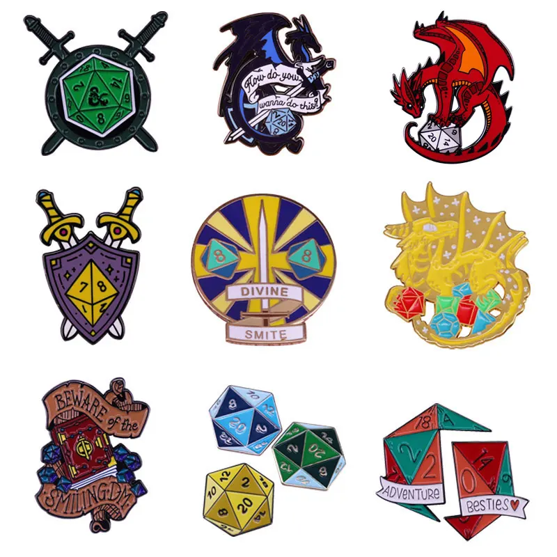 

RPG Dice Game Pins Dungeons Enamel Brooch Fashion Personality Lapel Badge Hoodie Backpack Hat Decorative Accessories Fans Gift