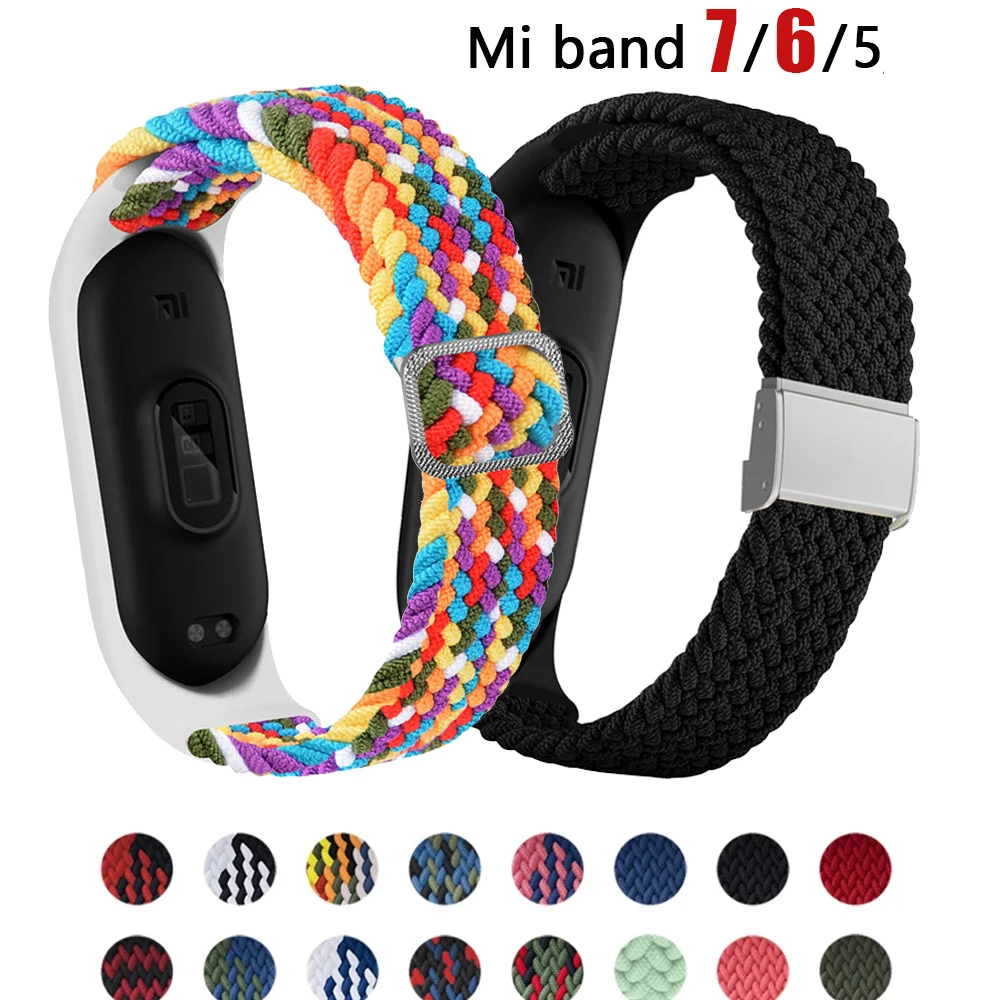 

Браслет для Mi band 6 7, эластичный регулируемый нейлоновый плетеный браслет Miband4 Mi band 5 correa для xiaomi Mi band 4 3 5 6 7