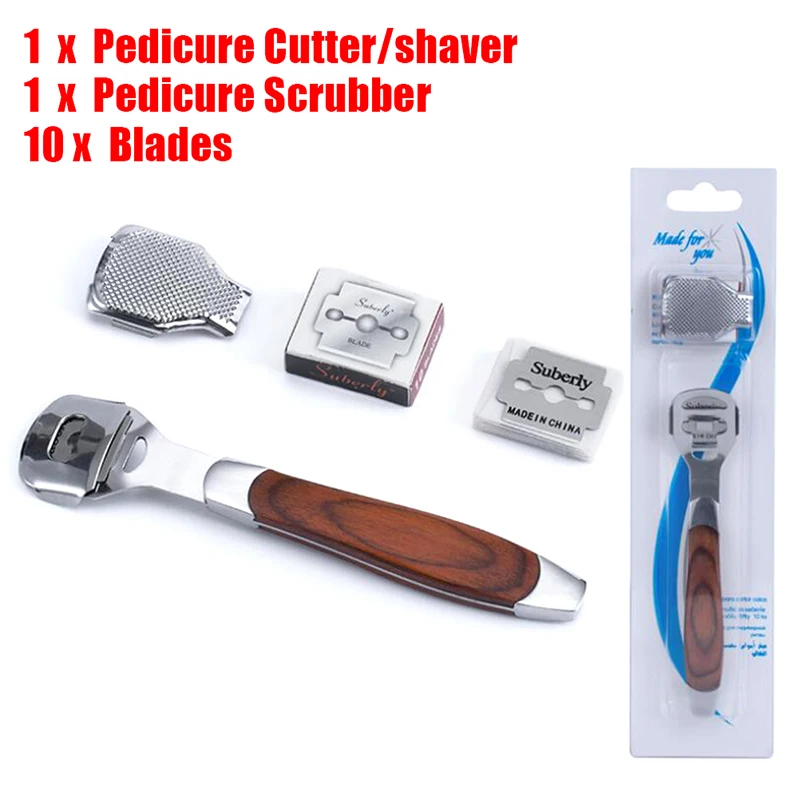 

1Set Foot Skin Shaver Corn Cuticle Cutter Remover Feet Pedicure Razor Tool Shavers Wood Handle 10 Blades Foot Care Tools