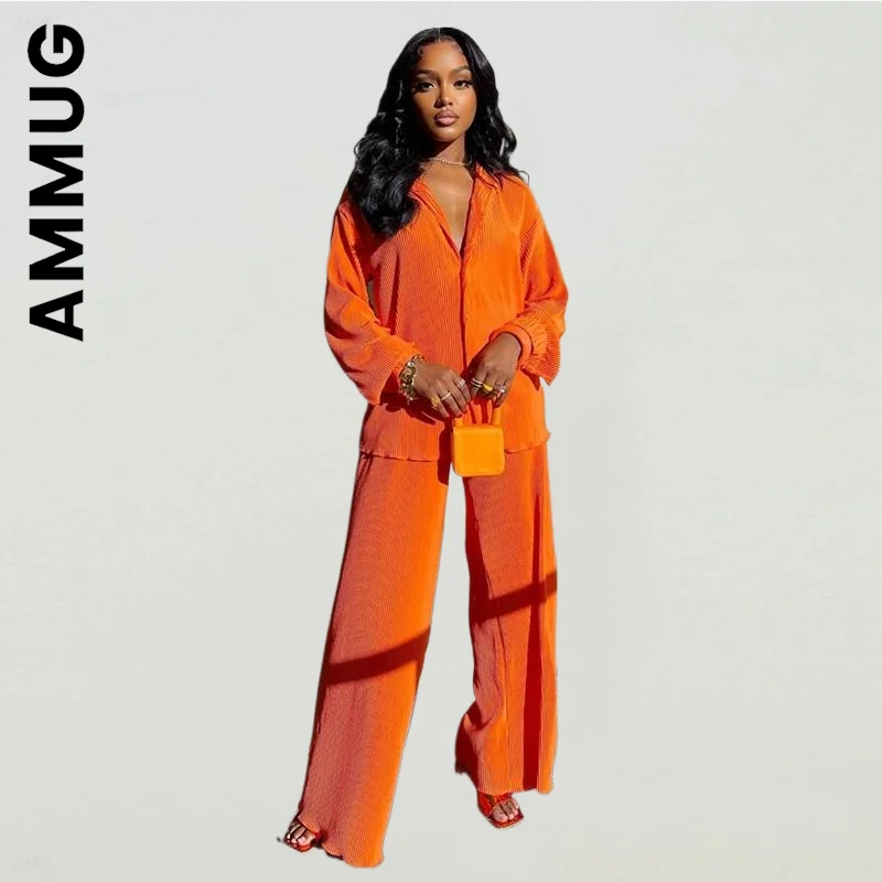 Ammug Fashion Women Set Elegant Tracksuit Basic Long Pants Sportswear Office Lady Long Sleeve Lapel Jacket Coat Suits Female