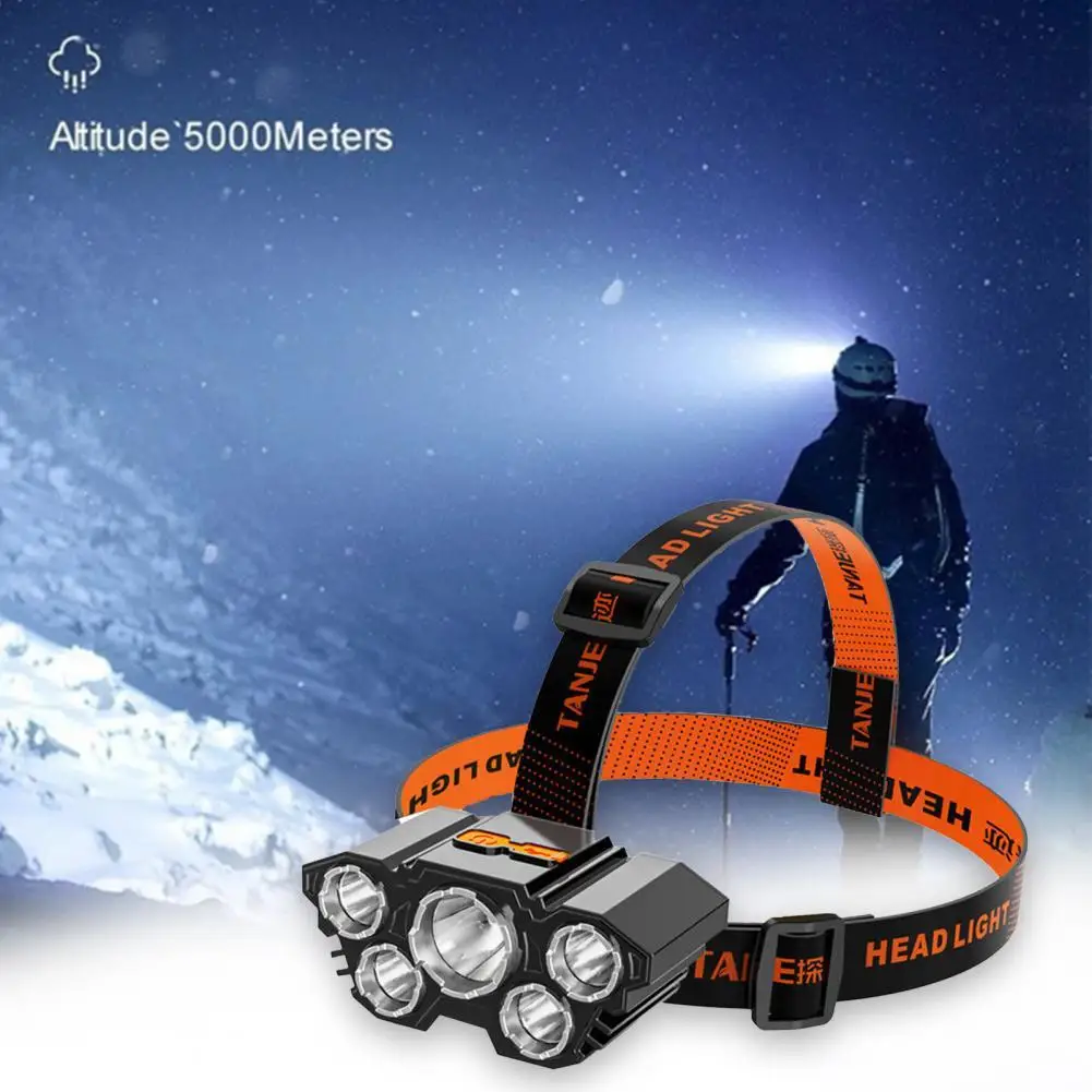 

LED Headlamp Rechargeable High Brightness Low Power Consumption USB Charge 5 LED Flashlight Camping Headlight Headlamps
