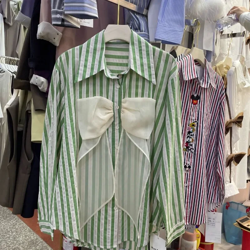 Блузка женская в полоску с длинным рукавом винтажном стиле