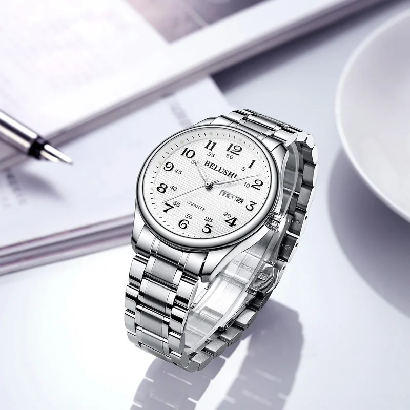 

Top Luxury Brand Simple Waterproof Business Mens Watch Quartz Big Dial Full Steel Luminous Calendar Couple Watches Reloj hombre