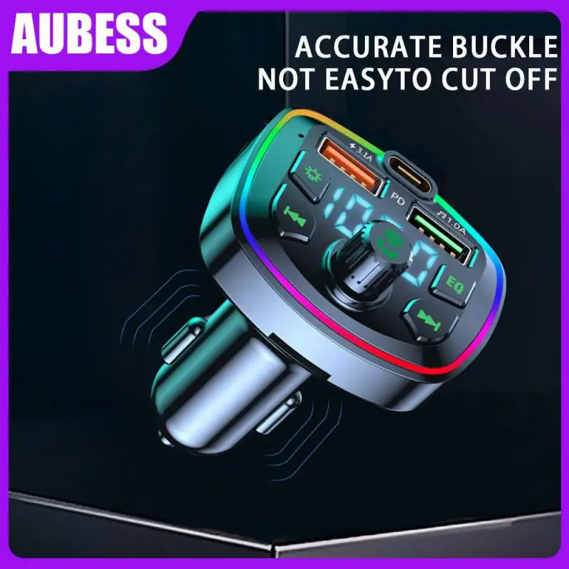 

Dual Usb 3.1a Colorful Ambient Light Lossless Music Fm Transmitter Fast Charging Car 5.0 Charger Hands-free