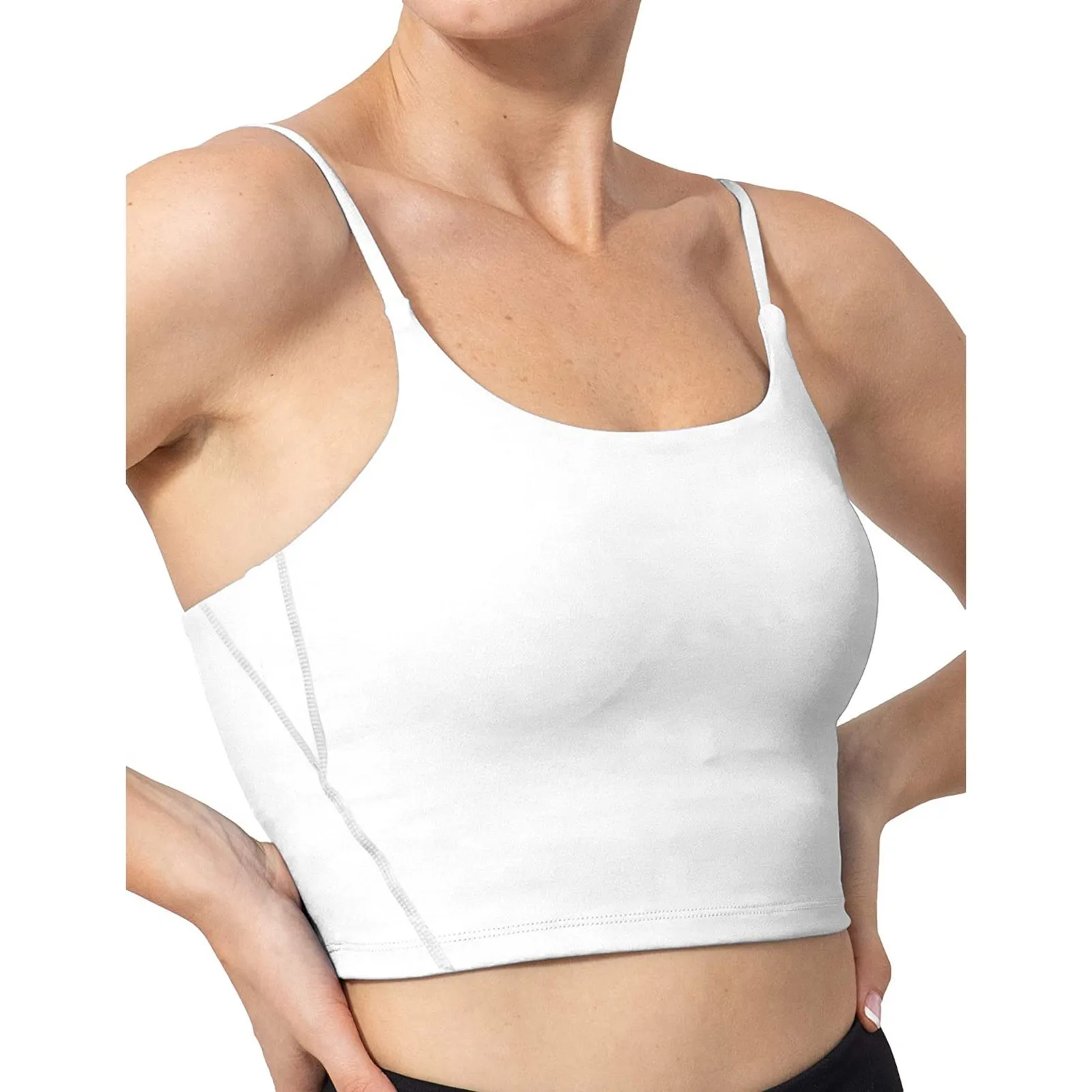 

White Women Top Blouse Sleeveless Chest Pad Crop Tops Tank Top Female Camis Vest Y2k Sports Shirts Spaghetti Strap Bodycon Cloth