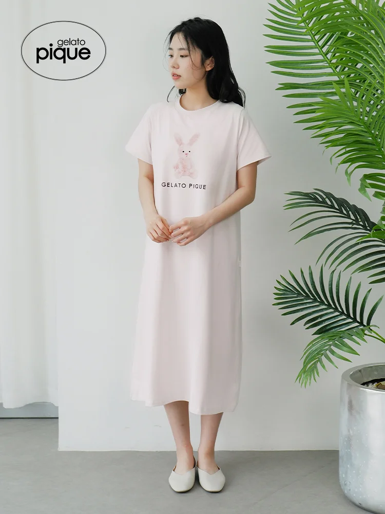 One Piece Ladies Room Wear  Night Dress Women Gelato Pique Nightwear Summer New Women's Nightdress Lion Rabbit Printed