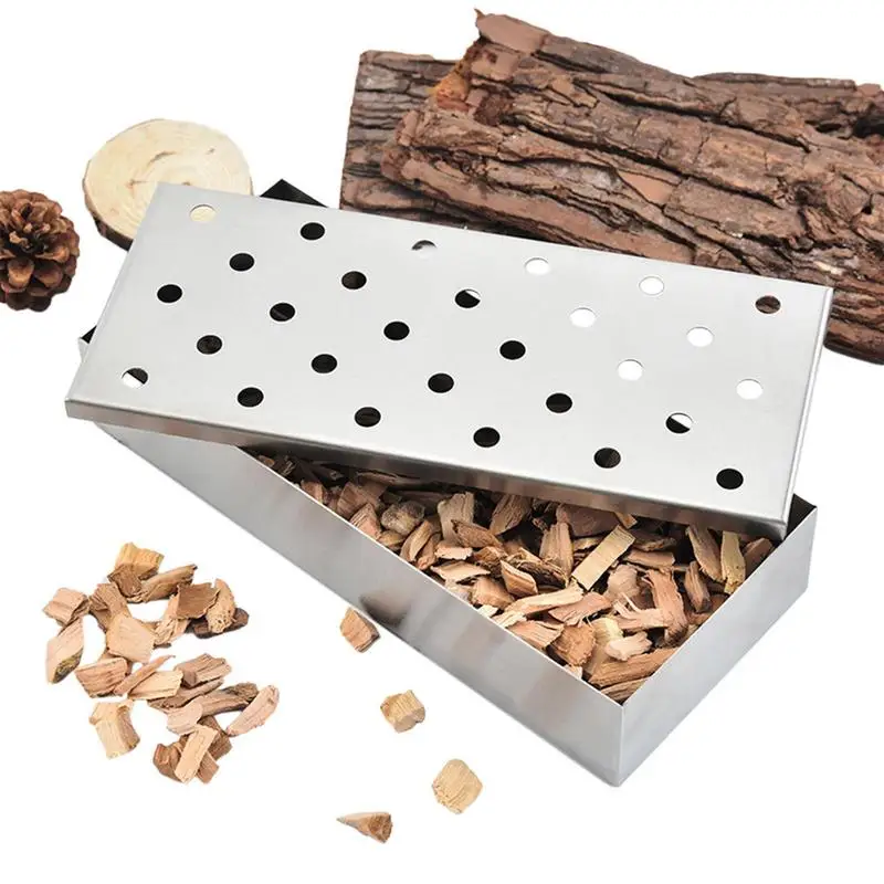 BBQ Stainless Steel Smoker Box Wood Chips Pellet Charcoal Ga