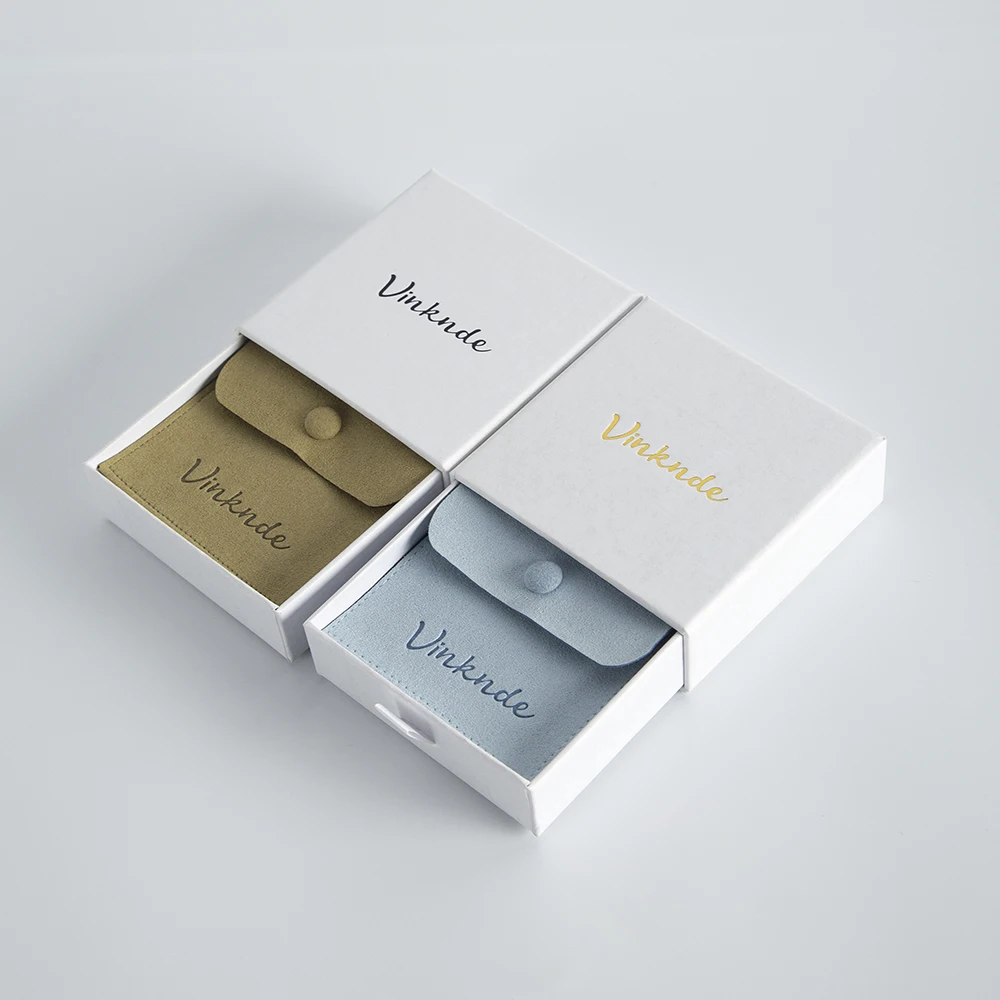 Custom Logo Microfiber Button Pouches Jewelry Packaging Drawer Slide Boxes Case Wedding Party DIY Product Package Box Bag Set