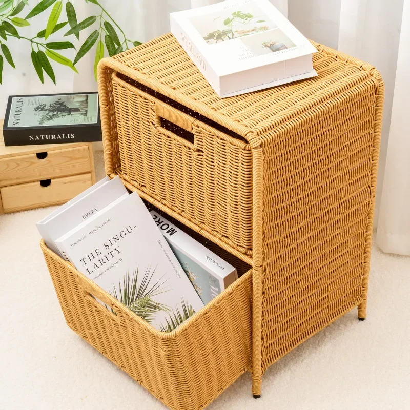 Прикроватный столик в скандинавском стиле двухслойный для хранения с выдвижным