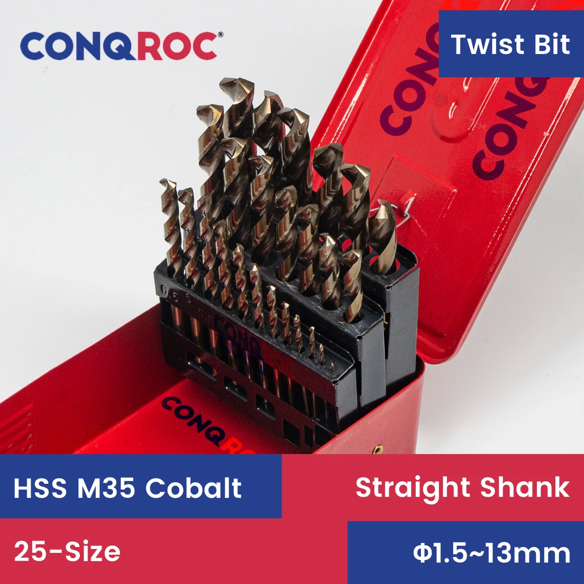 HSS M35 Cobalt Twist Drill Bits Set Straight Shank with Metal Case High Quality 25-Size Diameter-1.5~13mm