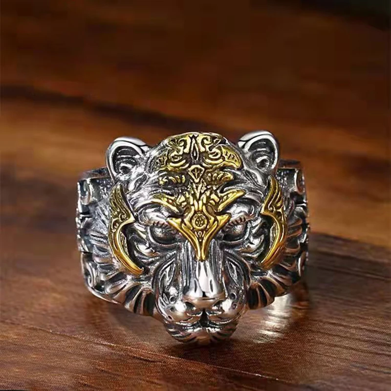 

New Domineering Tiger Head Ring Male Trend Opening Adjustable Hip-hop Tiger Year Retro Personality Ring Jewelry Accessories
