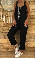 womens jumpsuits loose oversize 2021 solid color casual linen cotton jumpers female distressed one piece outfit rompers boho