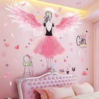 shijuekongjian feathers wings wall stickers diy cartoon girl mural decals for kids rooms baby bedroom nursery home decoration