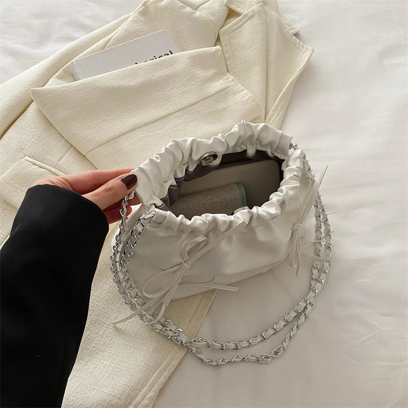 Новая Минималистичная и модная повседневная текстурная сумка-ведро с бантом