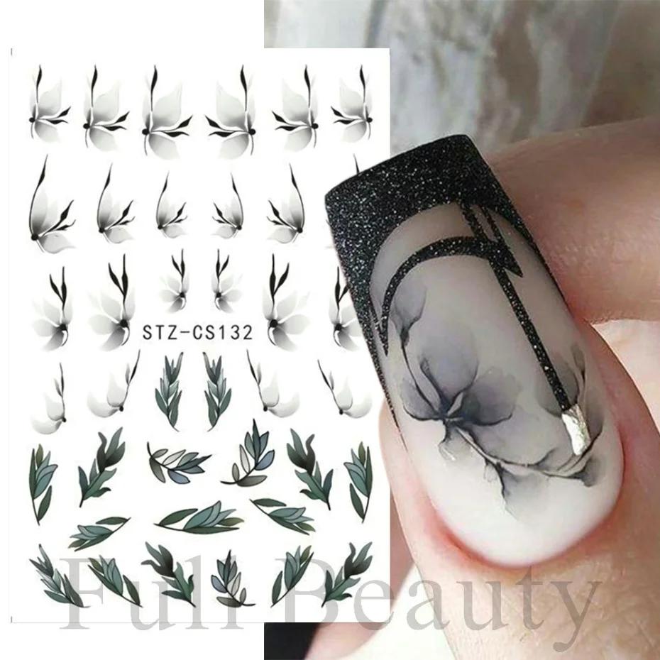 

2 шт. наклейки на ногти французский стиль 3D клей слайдеры цветок листья линия фольга дизайн ногтей наклейки украшения Маникюр Новый LASTZCS132