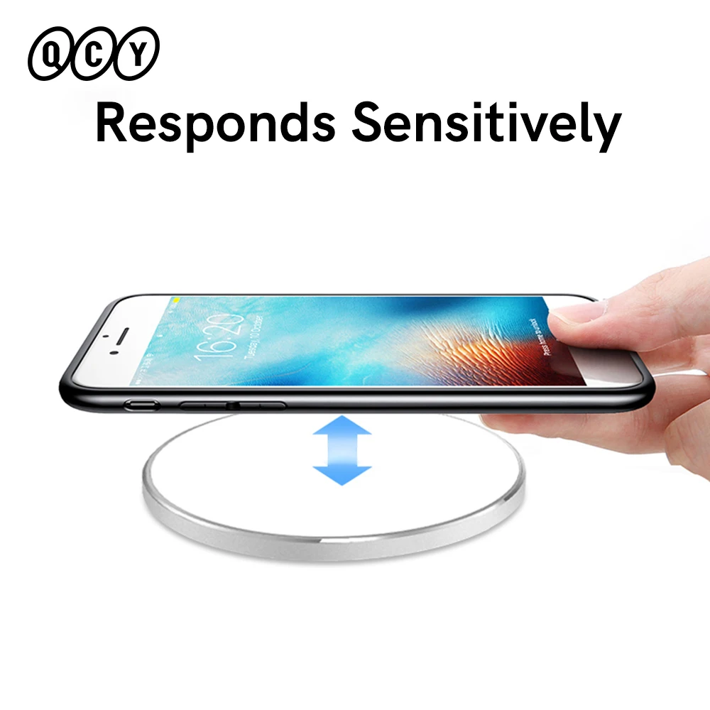 qcy 10w wireless charger pad for iphone 11 12 x xs fast wirless charger for xiaomi huawei mobile phone qi wireless charger free global shipping