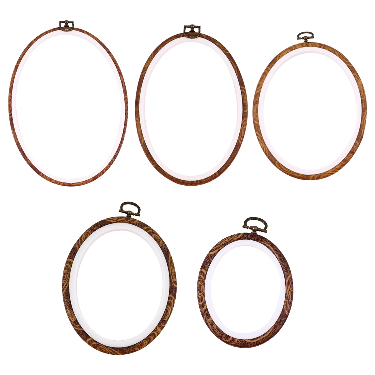 

5 Pcs DIY Craft Round Hoop DIY Kits Oval Embroidery Hoop Wood Grain Embroidery Hoop Vintage Rings